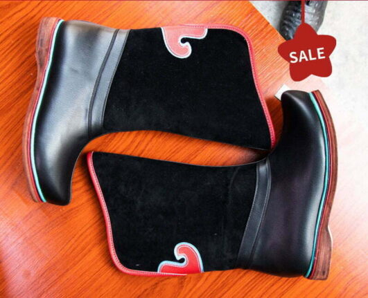 Velvet Tibetan Traditional Boots, Tibetan Festival Boots For Men